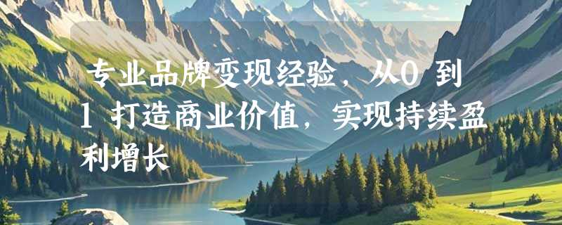 专业品牌变现经验，从0到1打造商业价值，实现持续盈利增长