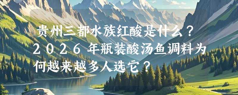 贵州三都水族红酸是什么？2026年瓶装酸汤鱼调料为何越来越多人选它？